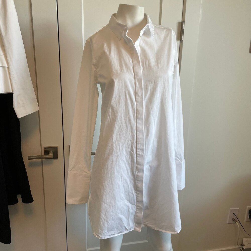 Aritzia Babaton Classic Relaxed Long Sleeve 100% Cotton Shirt Dress White Sz S